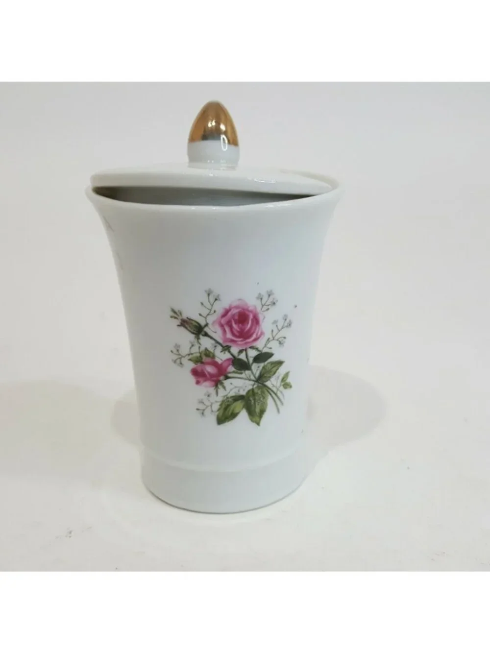 Chinese White Glazed Porcelain Covered Floral Rose Flower Tea Cup 2634 Lid Pink